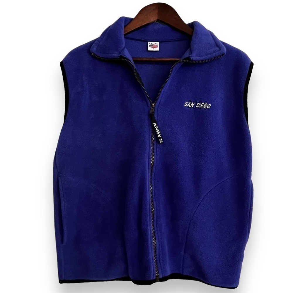 Vintage Fleece Vest San Diego 2000 Andy's Full Zip Blue Small